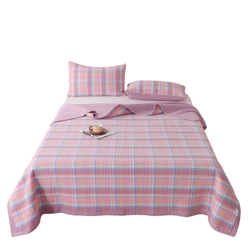 双面A类色织全棉水洗棉床盖三件套单件四季用夹棉绗缝榻榻米床单