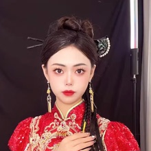 新娘秀禾服头饰结婚敬酒服复古风婚礼旗袍发饰品新中式订婚发簪子