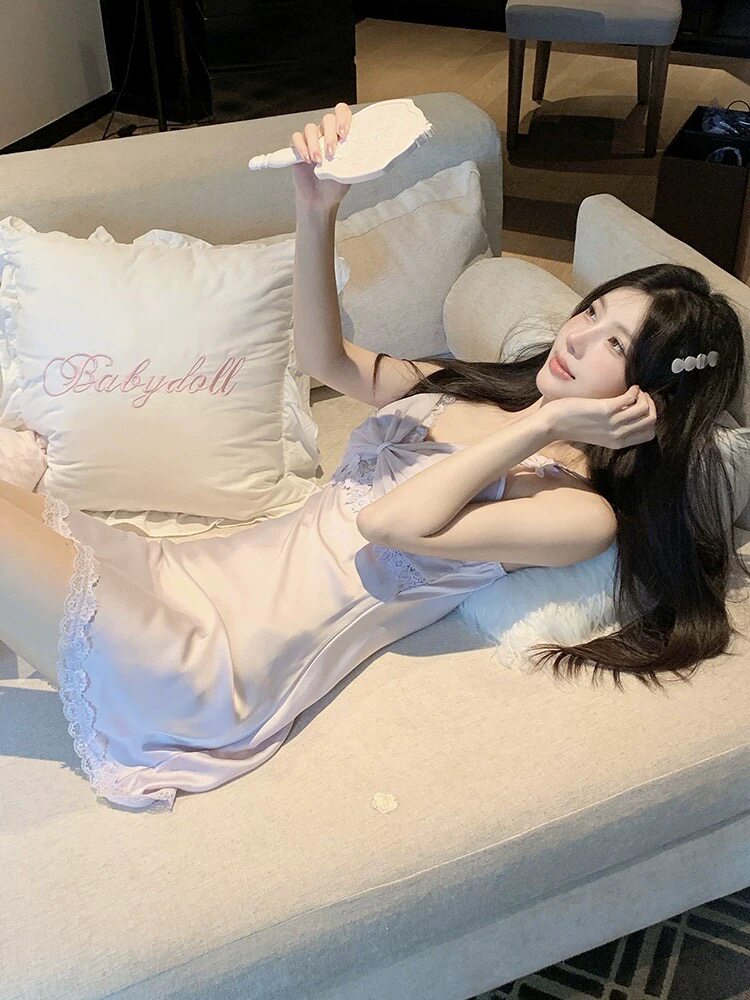 性感睡衣女款夏季2026新款丝绸套装纯欲露背带胸垫吊带睡裙春秋天