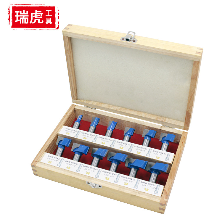 木工铣刀清底刀套装 木工开槽刀具雕刻机电木铣直柄1/2盒装12PC