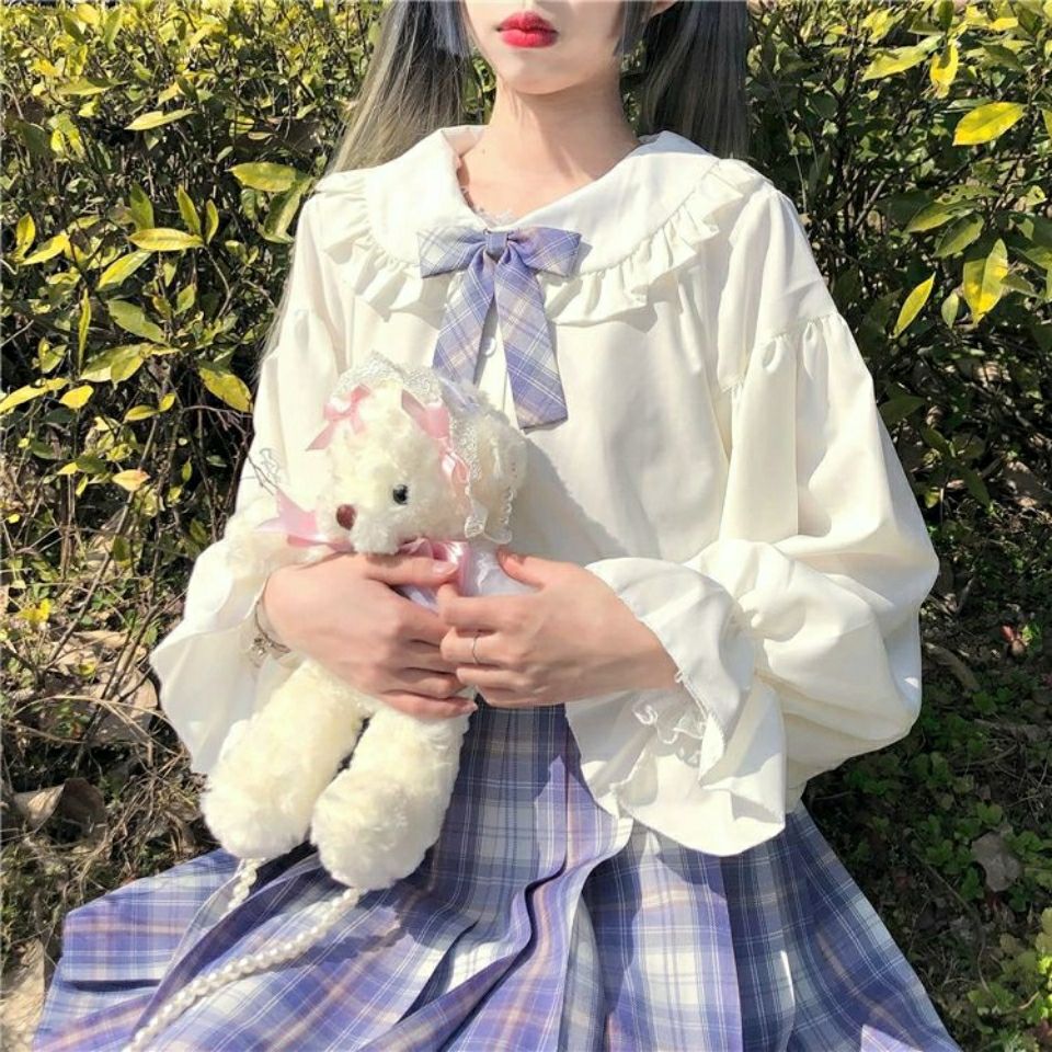 特大码胖m300斤甜美娃娃领百搭长袖女学生jk制服白色衬衫2025秋季