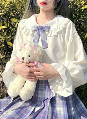 特大码胖m300斤甜美娃娃领百搭长袖女学生jk制服白色衬衫2025秋季