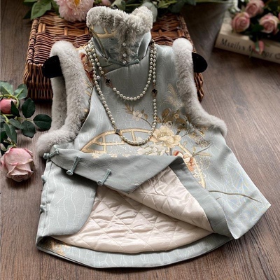 胖mm300斤大码国潮旗袍马甲年轻款炸街复古中国风中式夹棉上衣潮