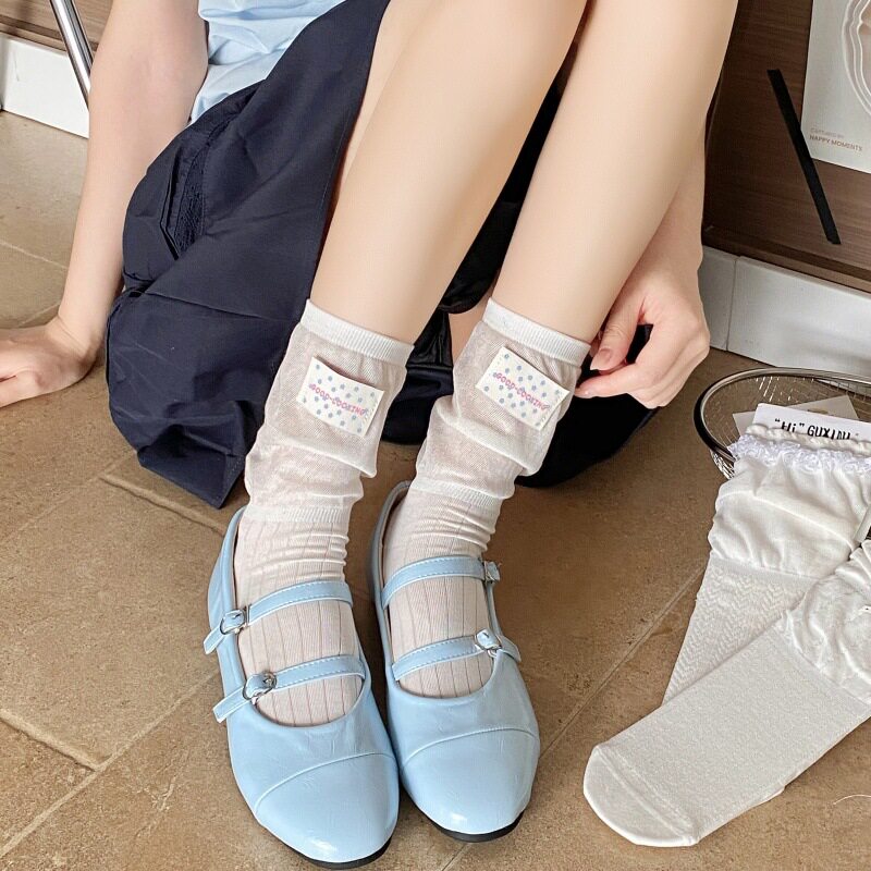夏季女韩系蝴蝶结薄款中筒堆堆袜