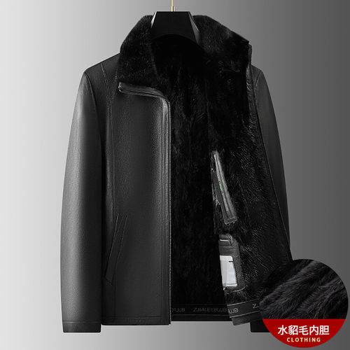 冬季保暖进口山羊皮夹克水貂内胆