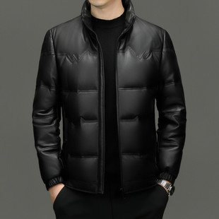 高奢高档真皮皮衣男绵羊皮夹克秋冬中年保暖白鹅绒内胆羽绒服外套