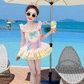2025夏季 女童泳衣儿童粉色甜美连体泳服女孩速干蕾丝泳装 裙子新款