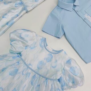 卓卓自制 夏日冰茶 高端亲子装一家四口公主裙母子装母女装礼服夏