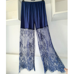 夏新款女藏青宝蓝莫代尔打底七分九分裤透气阔腿旗袍蕾丝内搭衬裤