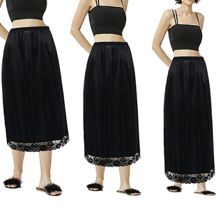 加大码 真丝内衬裙5090蕾丝中长半身裙女A字型打底短裙underskirt