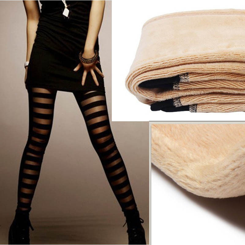 厂家直销2022秋冬新款女士加绒加厚横条捆绑打底裤网纱拼接九分裤