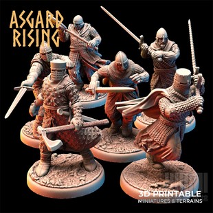 中世纪骑士 步行圣骑士 双手剑士  DND跑团桌游棋子模型 阿萨神域