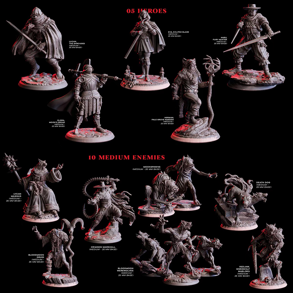 【血月狼群】人类 狼人 精灵 德鲁伊 嚎叫者 DND棋子跑团桌游模型