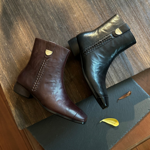 切尔西2630 短靴女2025冬季 方头真皮靴子时尚 粗跟中跟鞋 5552 新款