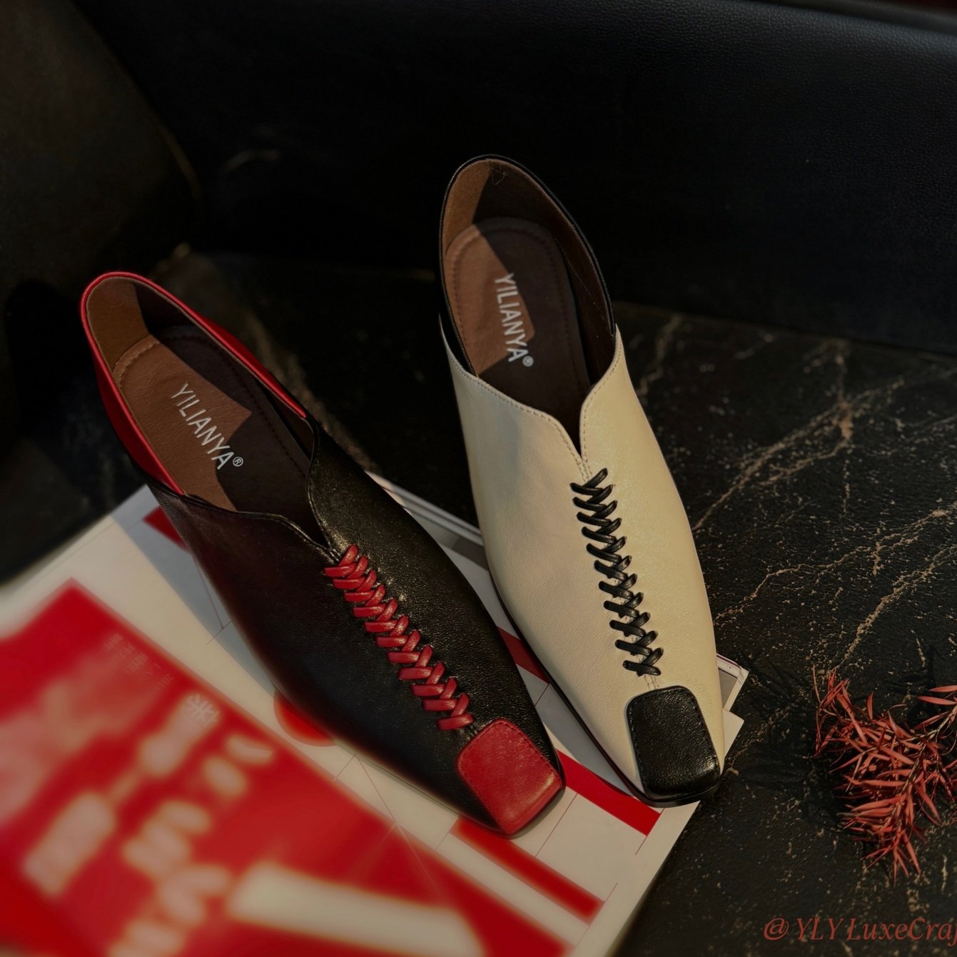 羊皮高跟鞋深口单鞋女法式复古撞色春季新款大码女鞋2798-5899