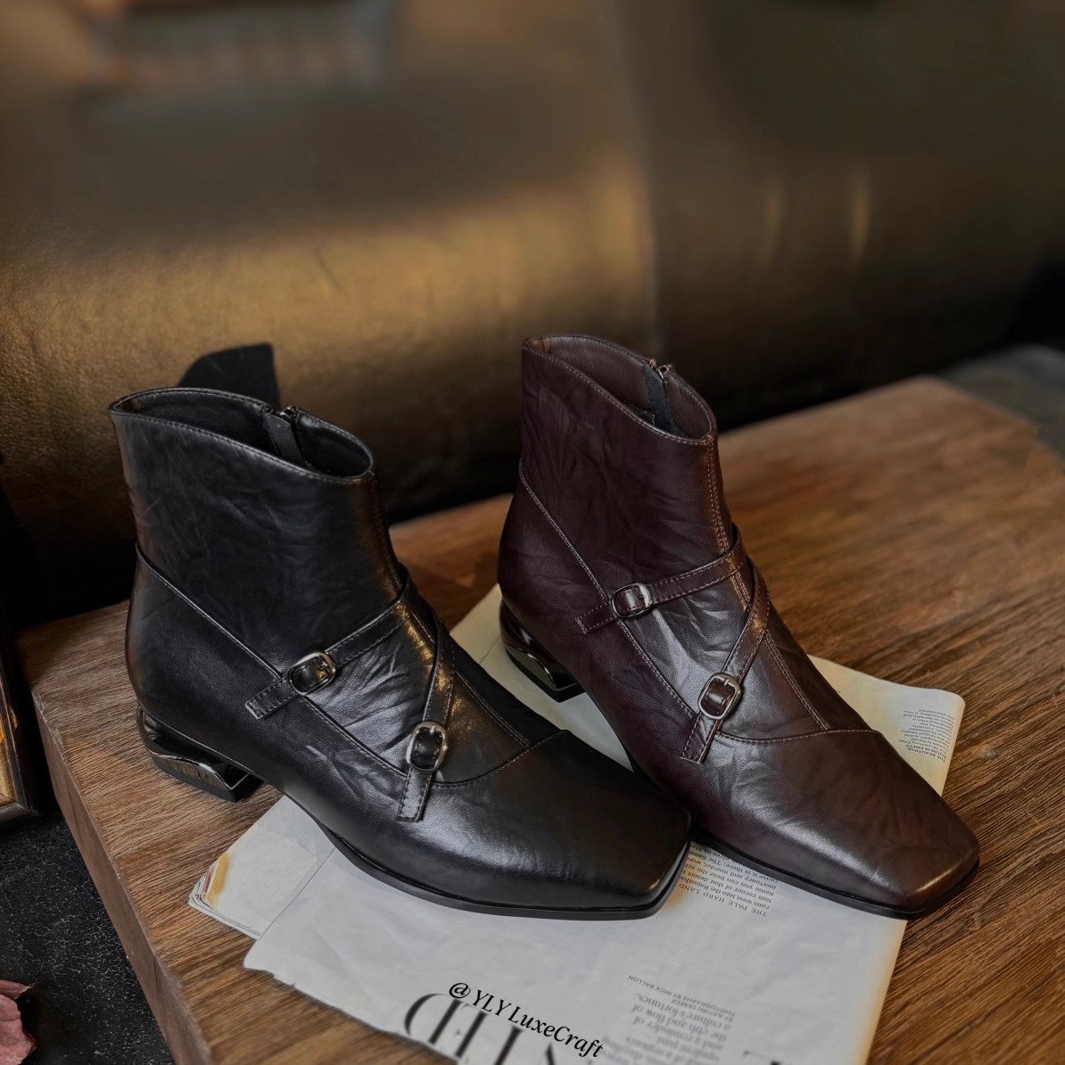 法式复古皮带扣短靴女大码时装靴