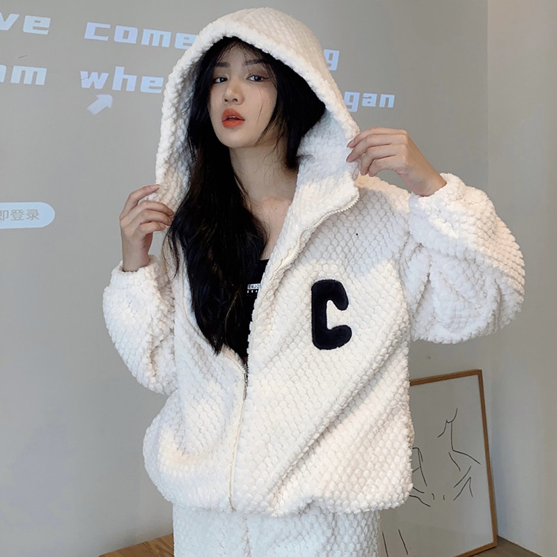 冬季加厚少女可爱套装外穿睡衣