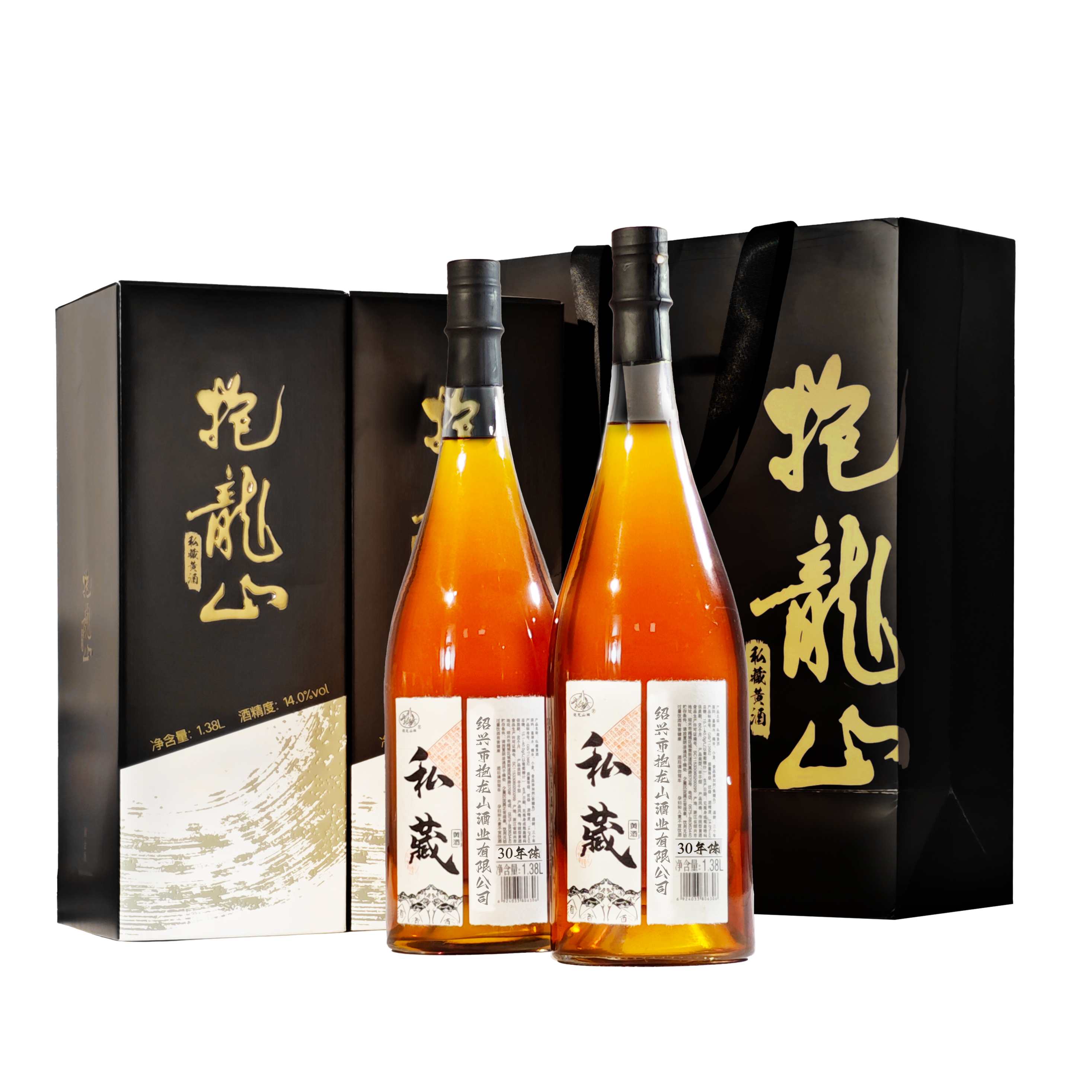 绍兴抱龙山花雕黄酒私藏30年1.38L瓶装三十年手工冬酿花雕酒