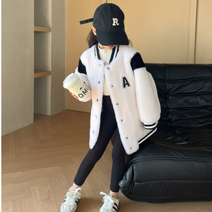 冬季儿童百分百羊加厚复合皮毛一体男女童宝宝棒球服夹克皮草外套