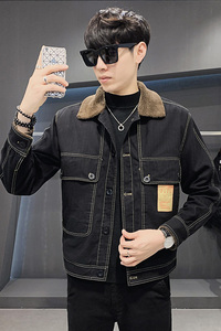 2023秋冬男士加绒加厚牛仔夹克外套男休闲印花外套B248-NZ16 P140图片