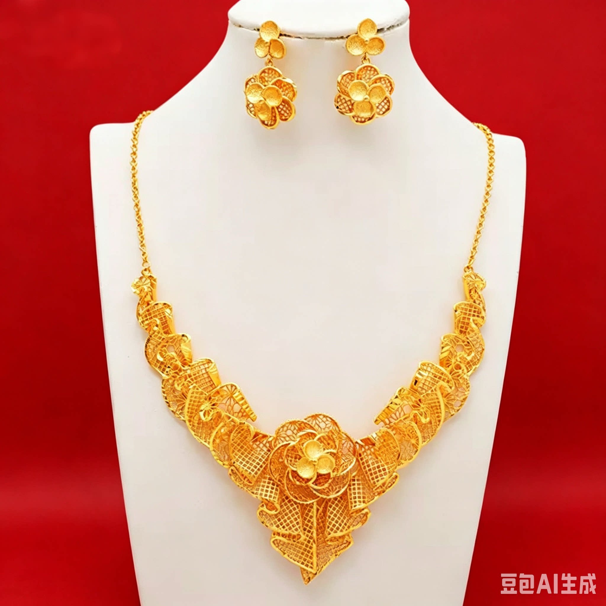 中东女复古金色K金四件套首饰项链+耳环两件首饰新娘婚庆礼服配饰