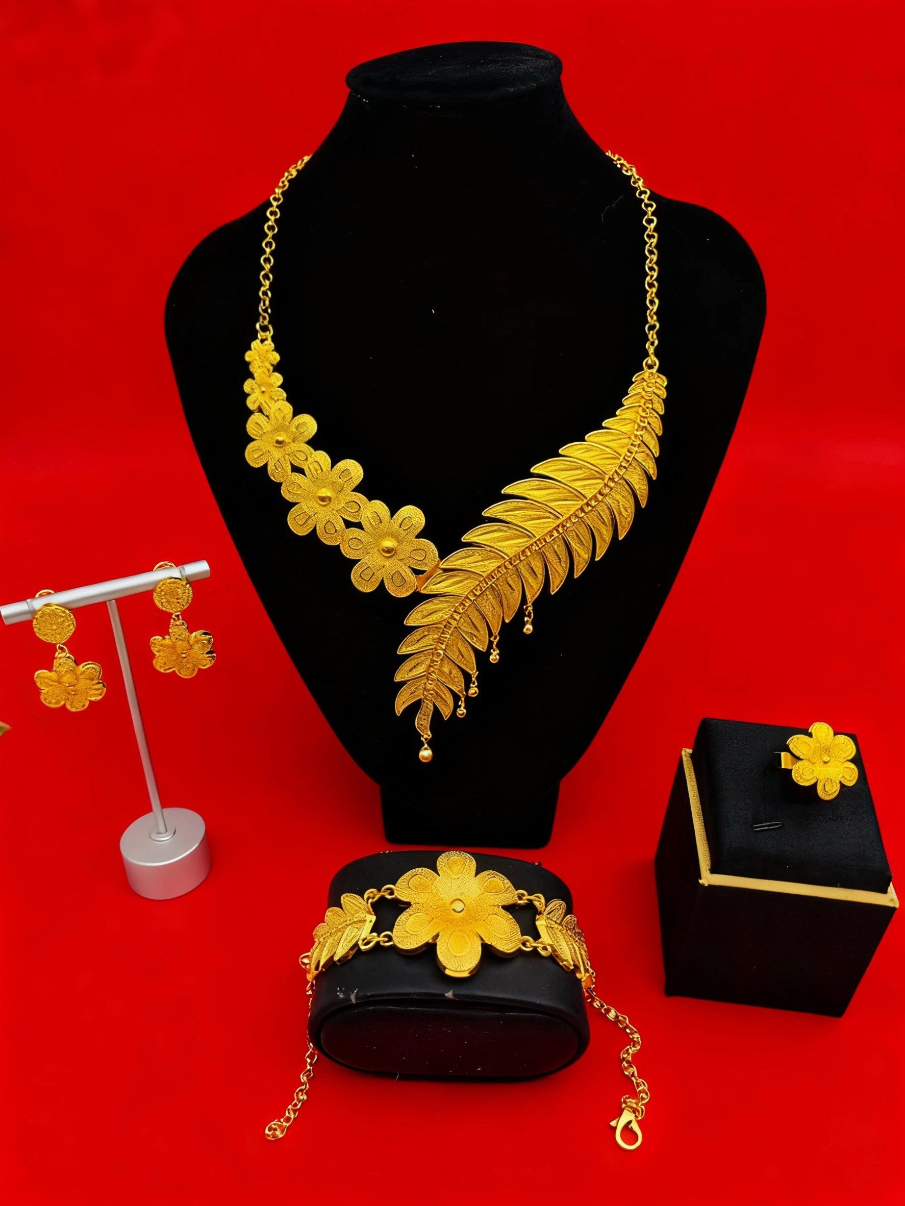 迪拜女款夸张首饰四件套新疆少数民族风新娘礼服配饰欧美精美饰品