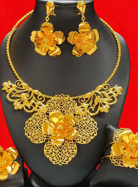 高端新款全新大气水晶耳环戒指手链饰品欧美新娘礼服搭配项链套装