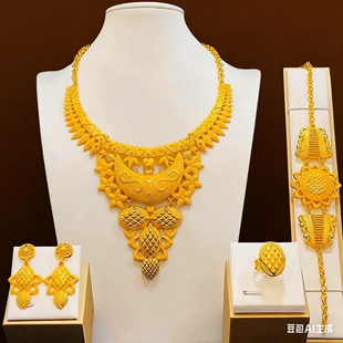 迪拜阿拉伯24K镀金民族风新娘婚纱礼服项链套装 泰国宫廷黄金珠宝