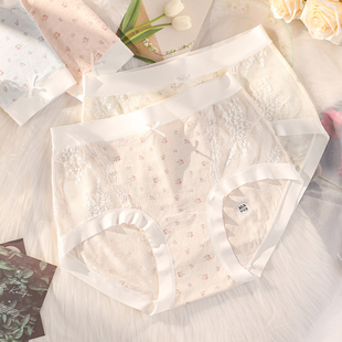 日系A类婴儿棉内裤 女柔软蕾丝边中腰包臀亲肤甜美碎花少女三角裤