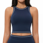 外贸品质裸感瑜伽背心撞色线条工字美背防震背心运动健身瑜伽内衣