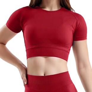 T恤 高弹紧身跑步紧身无缝瑜伽上衣显瘦 露脐健身短袖 女士短款