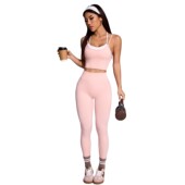 女套装 新款 服紧身蜜桃提臀高腰裸感瑜伽裤 健身裤 无尴尬线运动时尚