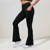 子运动健身长裤 欧美秋冬拉毛薄绒喇叭瑜伽裤 女显瘦高腰提臀鲨鱼裤