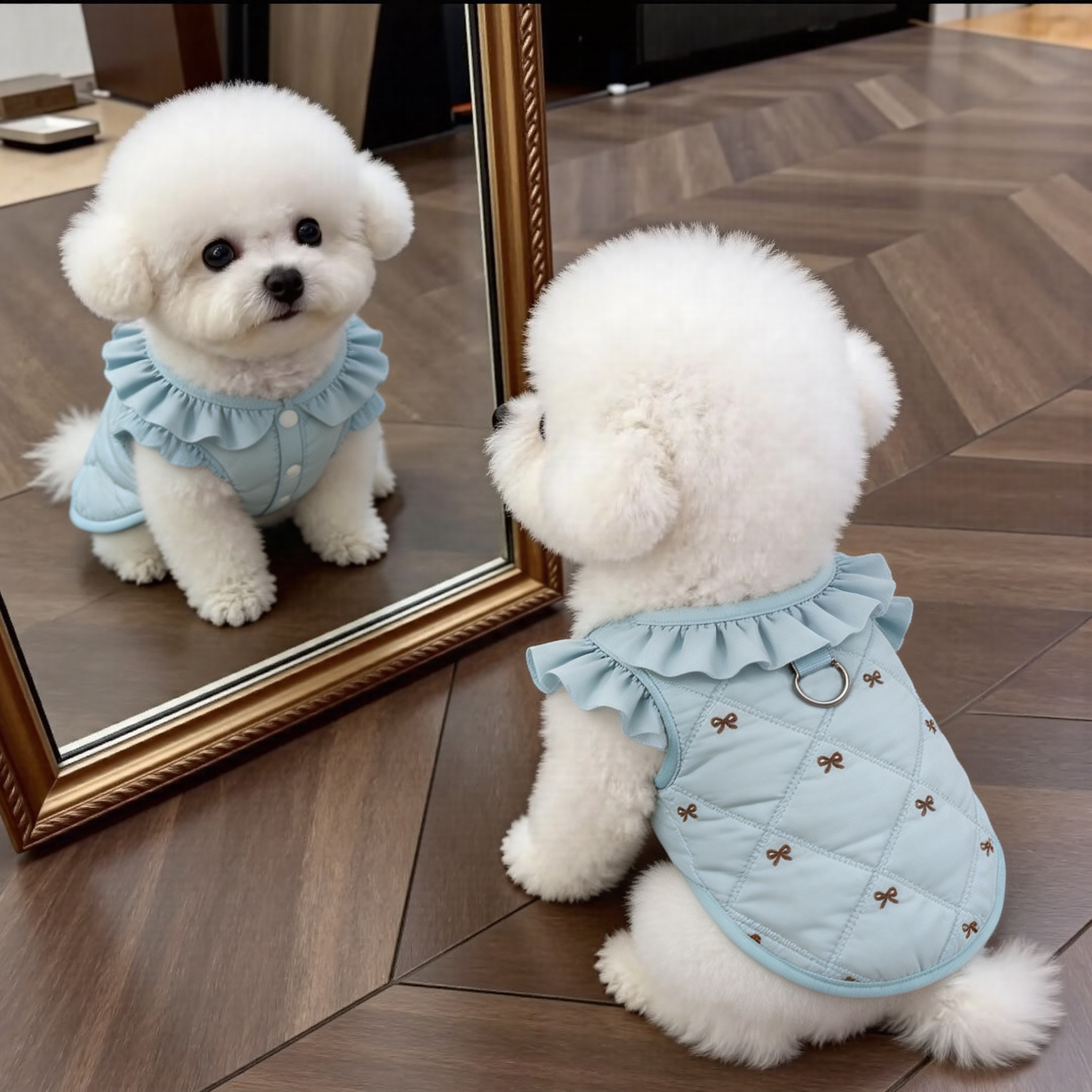 狗狗蝴蝶结飞袖可爱风衣服博美秋冬季高颜值雪纳瑞幼犬保暖防脏服