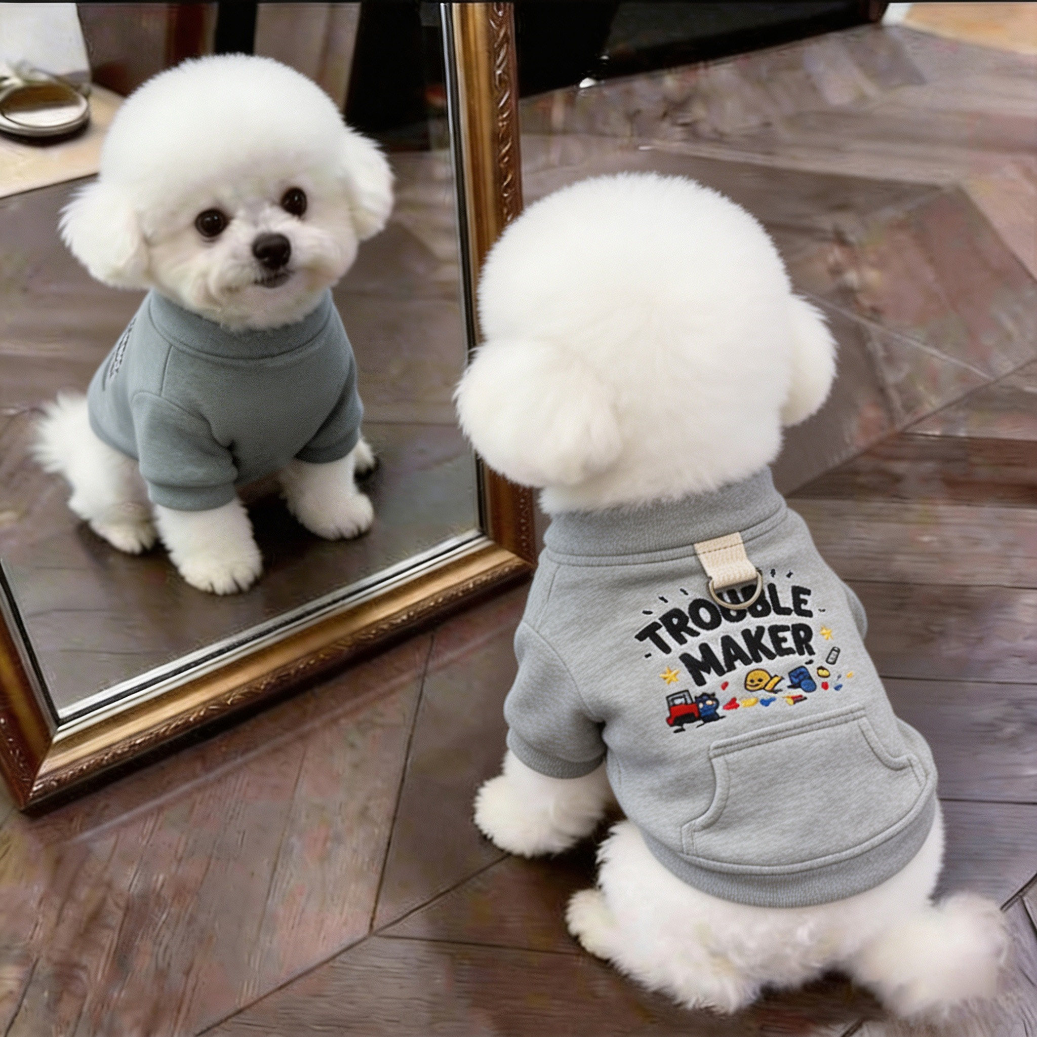 狗新款幼犬春秋小狗外出防脏狗衣服小型犬秋天高颜值两脚衣牵引环