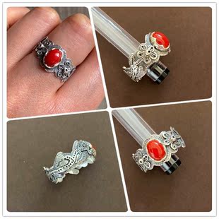 复古民族红宝石戒指女花朵纯银戒指时尚个性特色蒙古西藏饰品高档