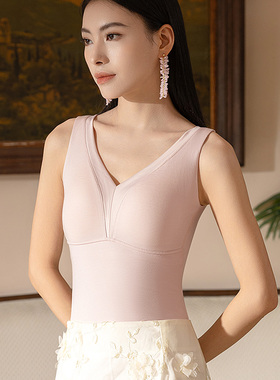 茜丝柔秋冬保暖背心女带胸垫塑身托胸单面磨毛发热紧身打底25820