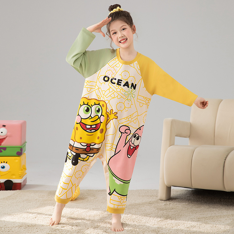 海绵宝宝女童纯棉连体衣春秋款