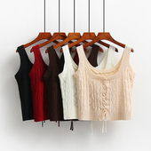 上衣 针织衫 系带马甲背心女春秋甜美外搭减龄短款 收腰百搭麻花无袖