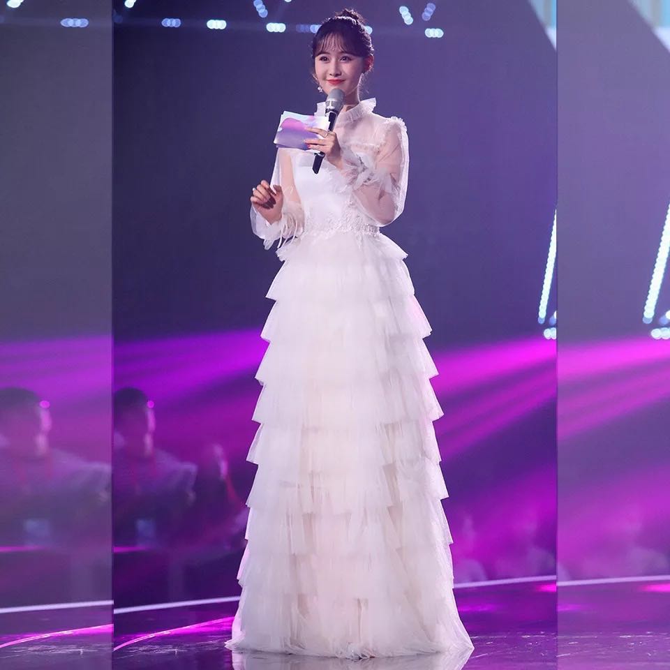 明星同款优雅修身聚会网纱晚礼服