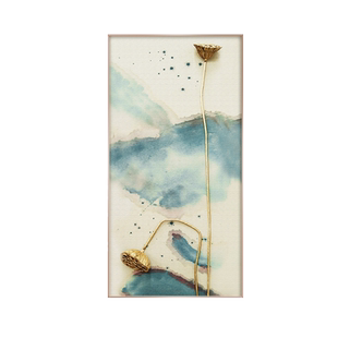 新中式入门玄关画竖版客厅装饰画书房卧室挂画福气满满金色莲蓬画