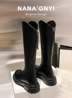 【立减30】v口长筒靴子女2025新款秋冬季厚底粗腿高筒骑士靴长靴