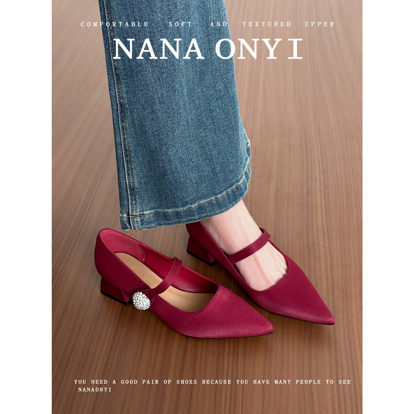 羊皮版~尖头高跟鞋女2026新款春季红色婚鞋不累脚粗跟玛丽珍单鞋