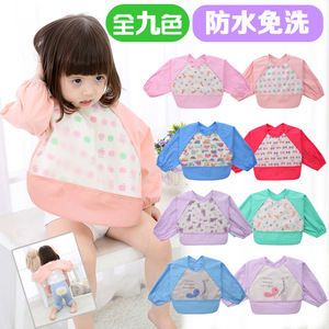 包邮外贸原单吃饭衣男女宝宝反穿衣防水罩衣纯棉婴儿童长袖围兜
