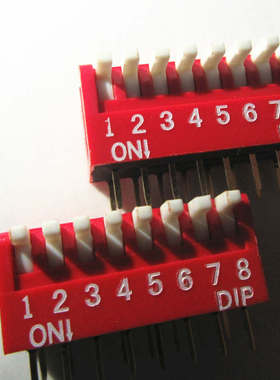 黑色直插KI 拨码开关拨动侧拨DP-2 3 4 5 6 7 8 9 10位2.54mm红色