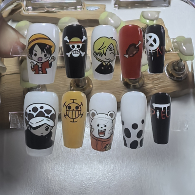海贼王动漫卡通穿戴甲路飞手工制作成品美甲贴片可拆卸指甲罗基弗