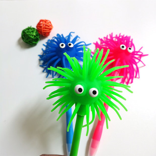 卡通创意圆珠笔TPR减压材质 可爱超萌毛毛球表情 章鱼头创意造型