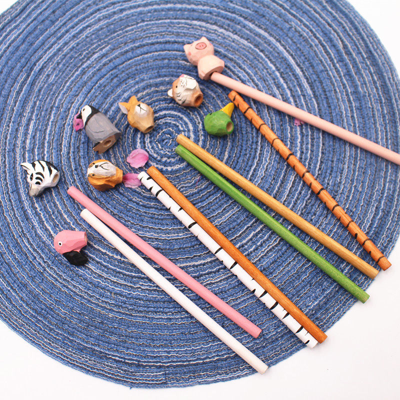 可爱实用创意木质动物铅笔 小学生原木铅笔 木雕动物造型礼品用笔