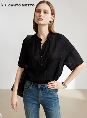 【中式国风立领衬衫】夏季宽松直筒休闲女式上衣