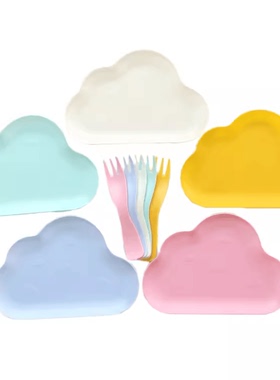 5人份10人份袋装云朵餐盘餐具盘子食品级塑料一次性环保刀叉组合